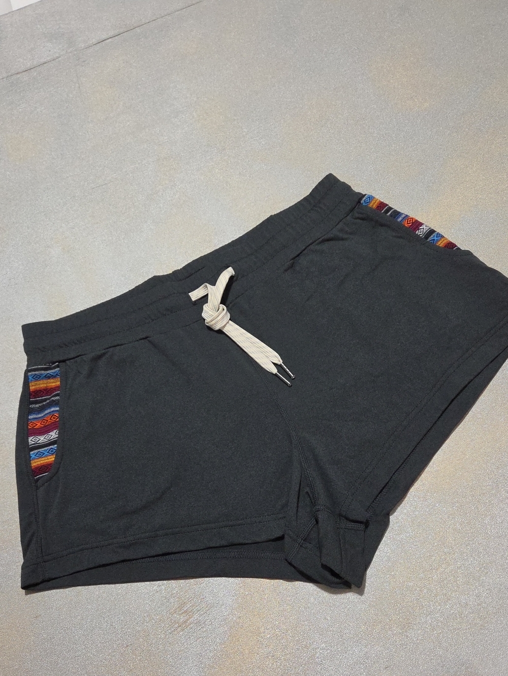 Women's Black Athletic Shorts with Patterned Pocket Trim